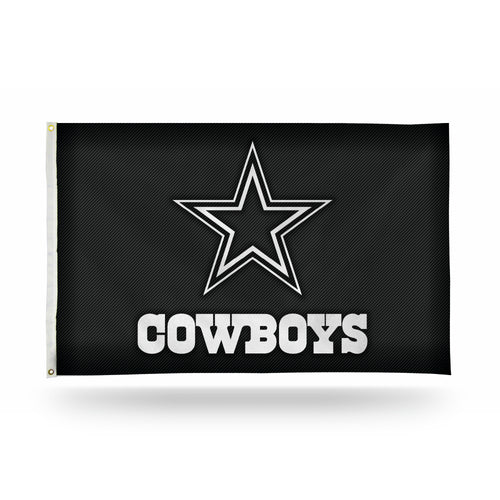 Dallas Cowboys NFL Carbon Fiber Flag. 3' x 5'. Indoor/outdoor use. Polyester material. Team graphics. 2 brass grommets for easy hanging. Officially licensed. Made by Rico Industries."