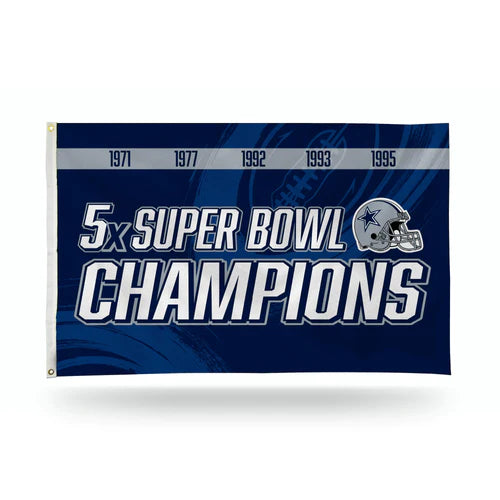 Dallas Cowboys 5 Time Super Bowl Champs 3' x 5'  Banner Flag by Rico