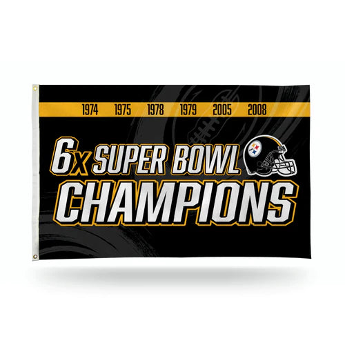 Pittsburgh Steelers 6 Time Super Bowl Champs Design 3' x 5' Banner Flag by Rico Industries