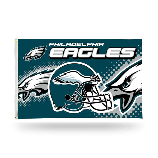 Philadelphia Eagles Helmet Banner Flag: 3' x 5', vibrant team colors, indoor/outdoor use, brass grommets. Official NFL product.