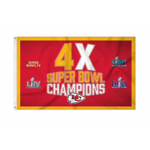 Kansas City Chiefs 4X Time Super Bowl Champs 3' x 5'  Banner Flag by Rico