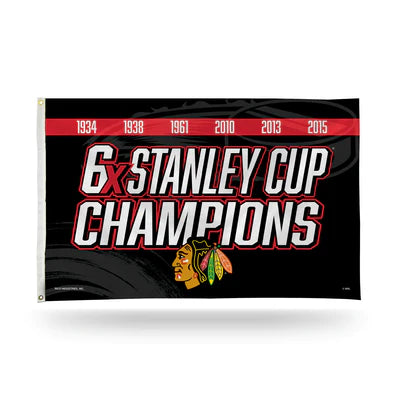 Chicago Blackhawks 6 Time Stanley Cup Champs 3' x 5' Banner Flag by Rico