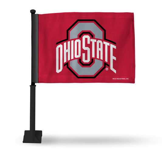 Ohio State Buckeyes Double Sided Car Flag - Black Pole by Rico