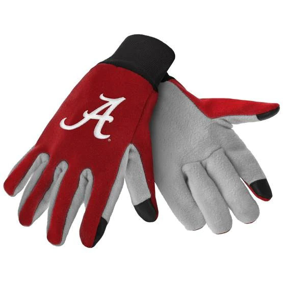 Alabama Crimson Tide NCAA Color Texting Gloves, one size fits most, team graphics, texting tips, fleece lining. Officially licensed by NCAA. Made by Forever Collectibles.