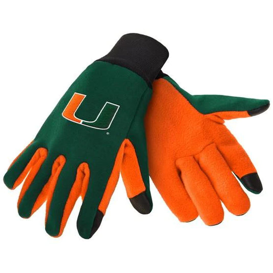 Miami Hurricanes Texting Gloves: Vibrant colors, team logo. Stay warm with fan flair, ideal for chilly game days.