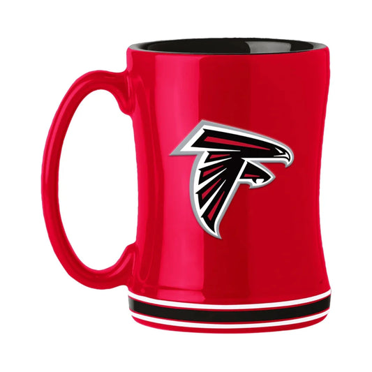 Atlanta Falcons 14 oz ceramic coffee mug with 3D logo, team colors, and team name on handle. Microwave & dishwasher safe.