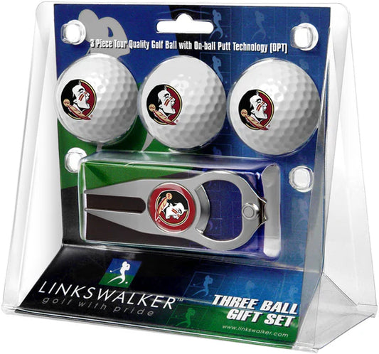 Florida State Seminoles 3 Ball Gift Pack with Hat Trick Divot Tool by Linkswalker