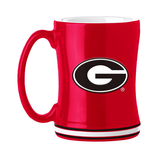 Georgia Bulldogs 14 oz ceramic coffee mug with 3D logo, team colors, and team name on handle. Microwave & dishwasher safe.