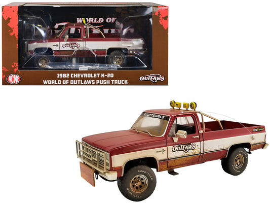 1982 Chevrolet K-20 Push Truck Red and White (Dirty) "World of Outlaws" 1/18 Diecast Model Car by Greenlight for ACME