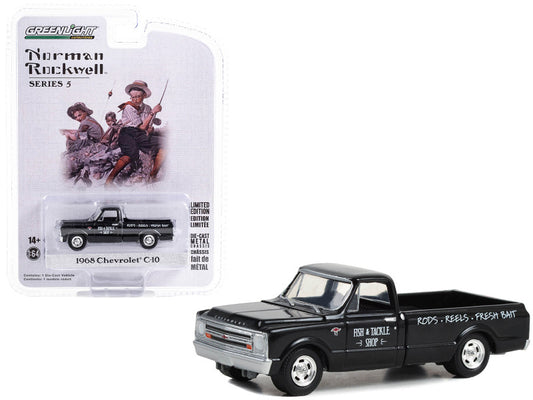 1968 Chevrolet C-10 Pickup Truck Black "Fish & Tackle Shop" "Norman Rockwell" Series 5 1/64 Diecast Model Car by Greenlight