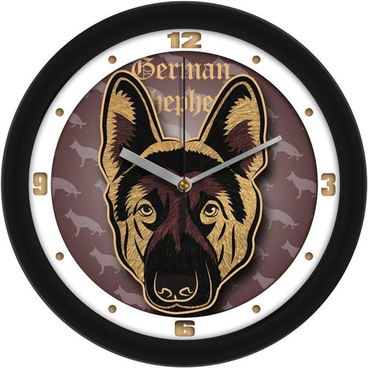 German Shepherd dog wall clock with silent sweep movement and glass face