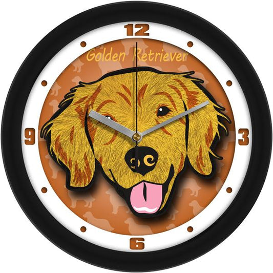 Golden Retriever dog wall clock with silent sweep movement and glass face