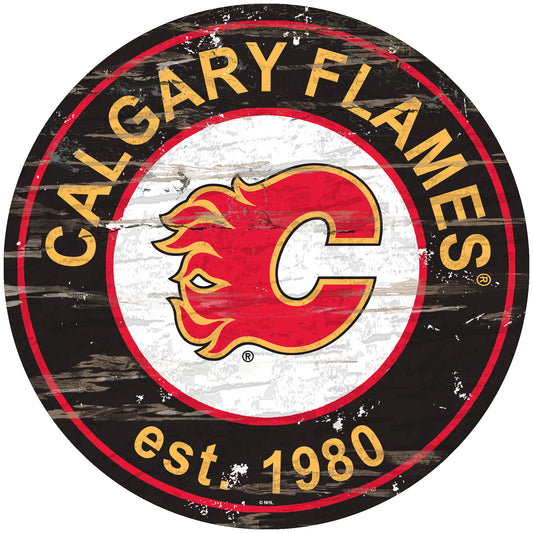 Calgary Flames 24" Round Established Sign with Team Graphics by Fan Creations