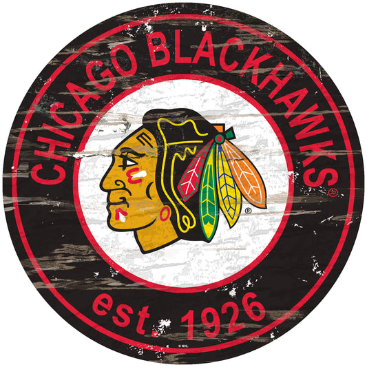 Chicago Blackhawks 24" Round Established Sign with Team Graphics by Fan Creations