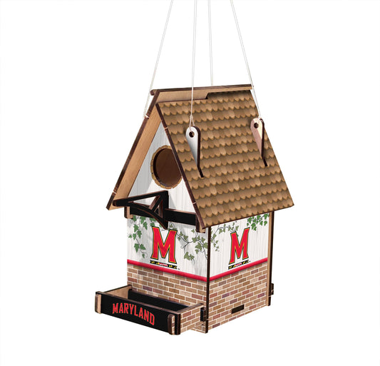 Show your Maryland team spirit and love for bird-watching with this Maryland Terrapins&nbsp; Wood Birdhouse by Fan Creations. Made in the USA, it is cut and printed on MDF with team graphics and colors, and measures 15" x 15".