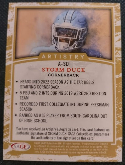 2022 SAGE Artistry Autographs Red #ASD Storm Duck - Football Card NM-MT