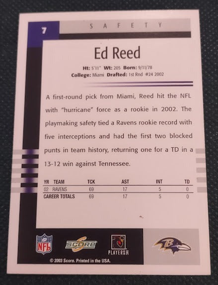 2003 Score #7 Ed Reed - Football Card {NM-MT}