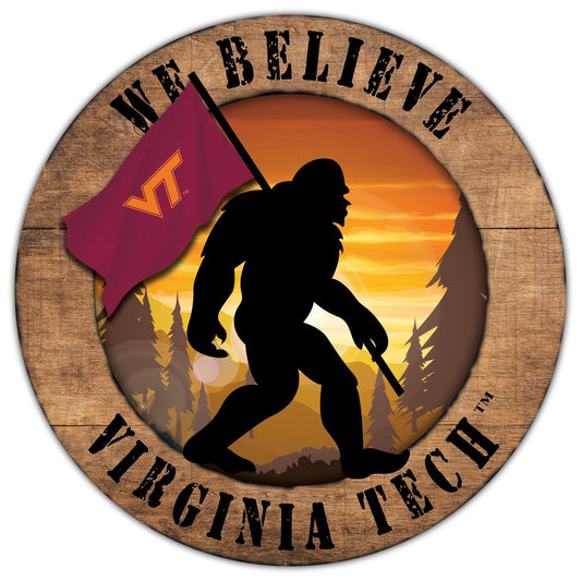 Virginia Tech Hokies We Believe Bigfoot 12" Round Wooden Sign by Fan Creations