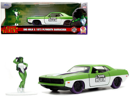 Jada 1/32 1973 Plymouth Barracuda with She-Hulk figure Hollywood Rides diecast model car