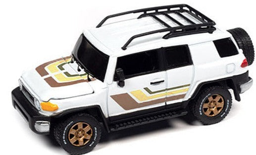 2007 Toyota FJ Cruiser White with Stripes and Roofrack Limited Edition to 4800 pieces Worldwide 1/64 Diecast Model Car by Johnny Lightning