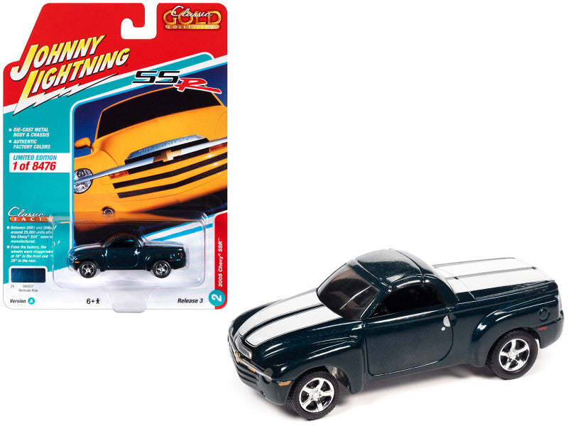 2005 Chevrolet SSR PU Truck Blue Metallic w/ White Stripes "Classic Gold Collection" Series Ltd. Ed. - 8476 pcs.1/64 Diecast Car by Johnny Lightning