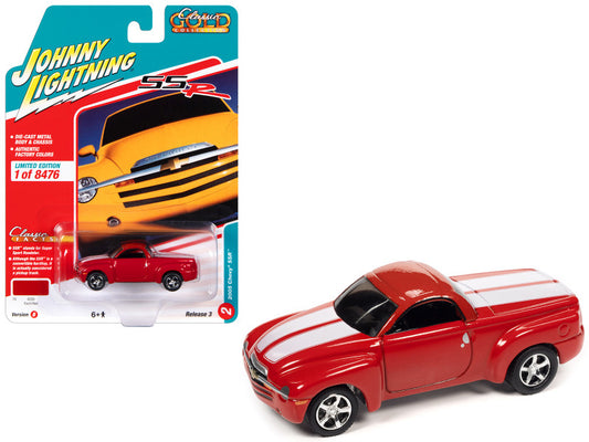 2005 Chevrolet SSR Pickup Truck Torch Red with White Stripes "Classic Gold Collection" Series Ltd Ed to 8476 pcs 1/64 Diecast Car by Johnny Lightning