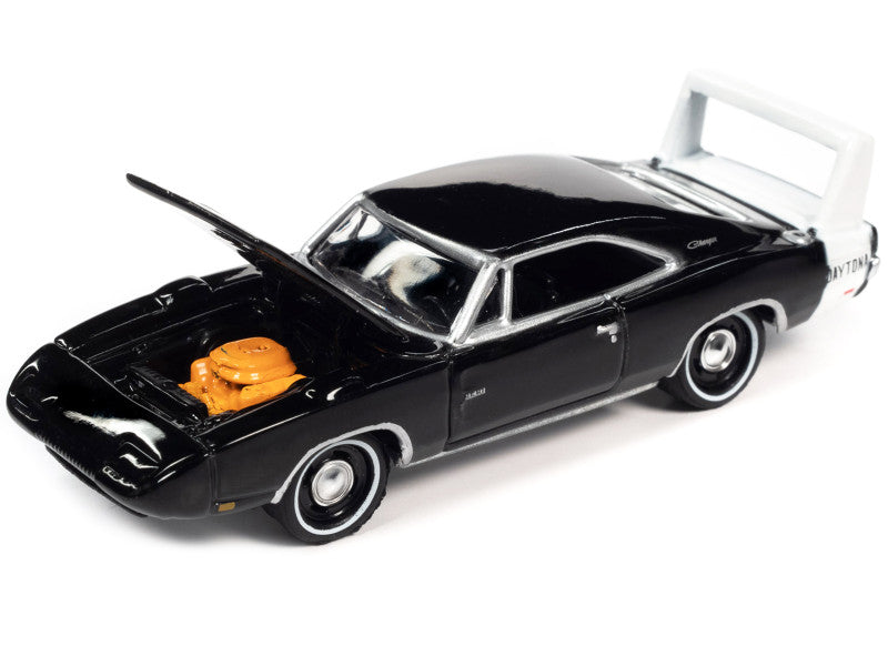 1969 Dodge Charger Daytona Black w/ White Tail Stripe "MCACN" Limited Edition - 4236 pcs. "Muscle Cars USA" Series 1/64 Diecast Car - Johnny Lightning