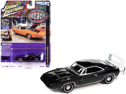 1969 Dodge Charger Daytona Black w/ White Tail Stripe "MCACN" Limited Edition - 4236 pcs. "Muscle Cars USA" Series 1/64 Diecast Car - Johnny Lightning