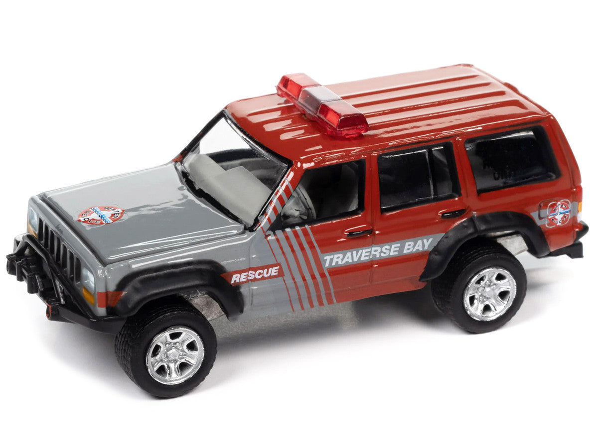Jeep Cherokee XJ Red and Gray "Traverse Bay Water Rescue" with Boat and Trailer "Tow & Go" Series Ltd. Edition to 3528 pcs. Worldwide 1/64 Diecast Car