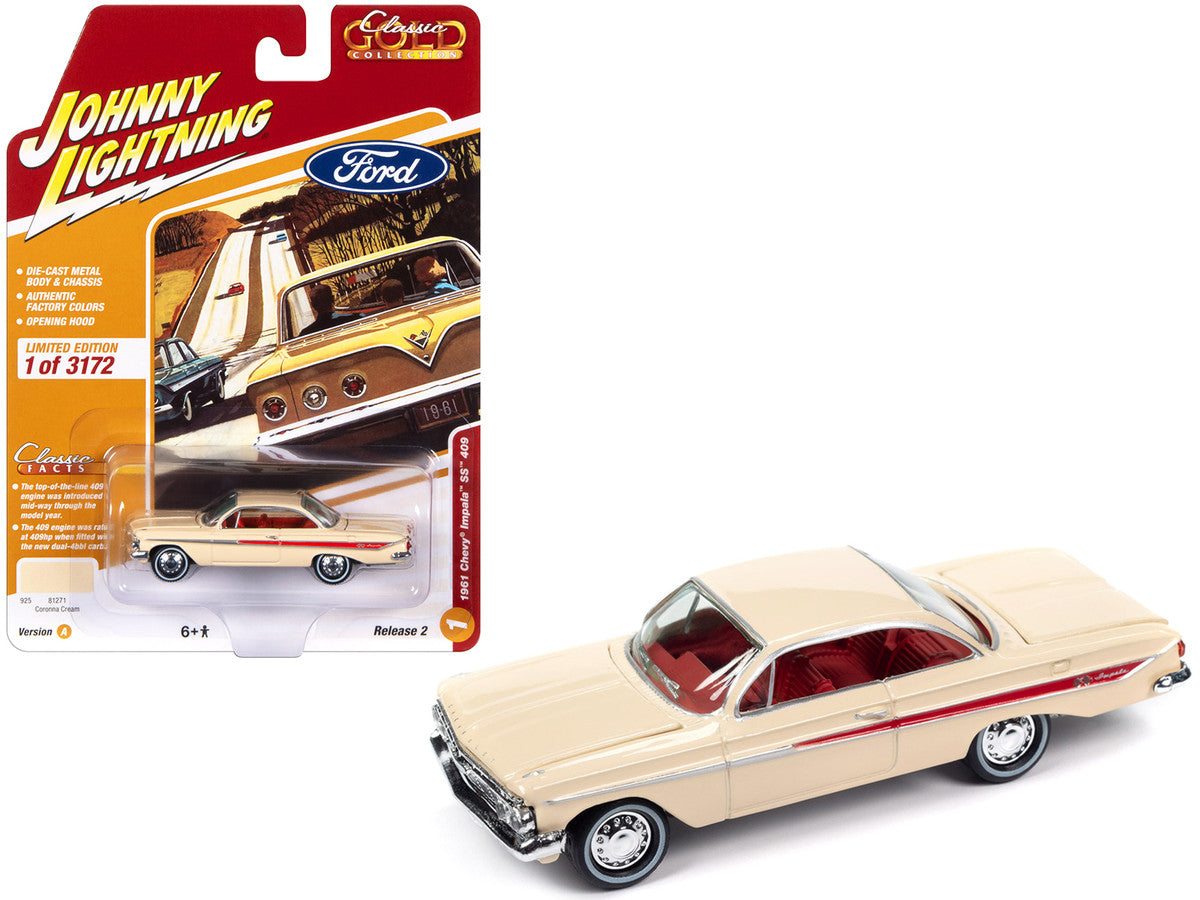 1961 Chevrolet Impala SS 409 Coronna Cream with Red Stripes and Interior - Classic Gold Collection 2023 Release 2 Ltd. Ed. 1/64 Diecast Car