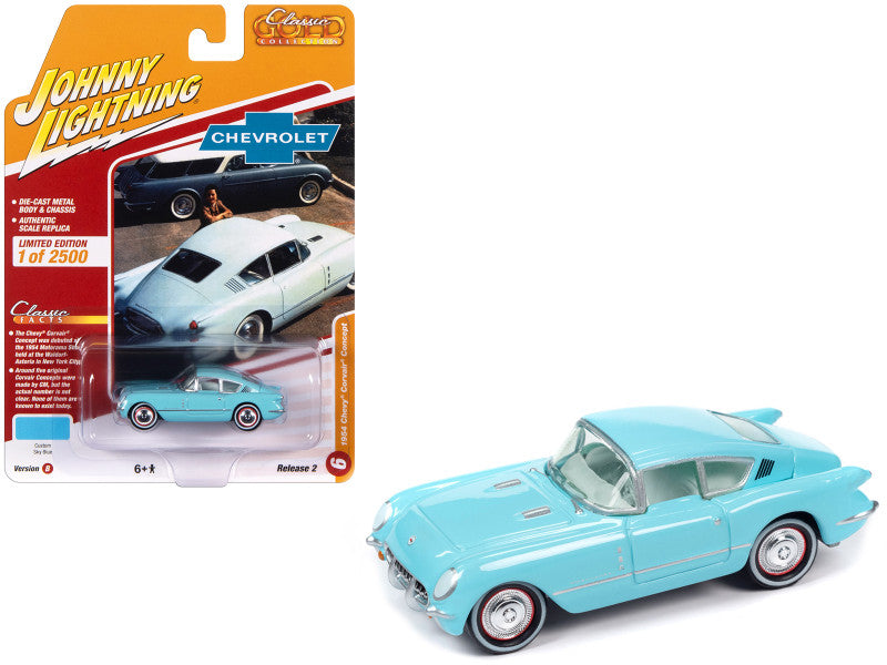 1954 Chevrolet Corvair Concept Car Blue with Light Blue Interior "Classic Gold Collection" 2023 Release 2 Ltd. Edition to 2500 pcs. 1/64 Diecast Car
