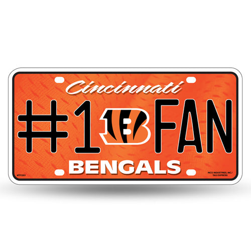 Cincinnati Bengals #1 Fan metal license plate with bold team colors and officially licensed NFL graphics