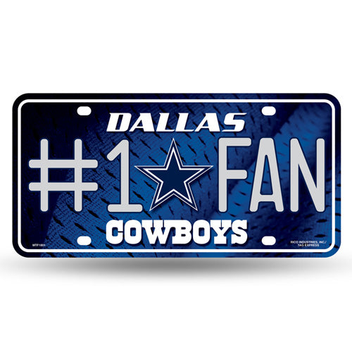 Dallas Cowboys #1 Fan Metal License Plate: 6"x12" plate with team colors and graphics. Officially licensed by the NFL, made by Rico.