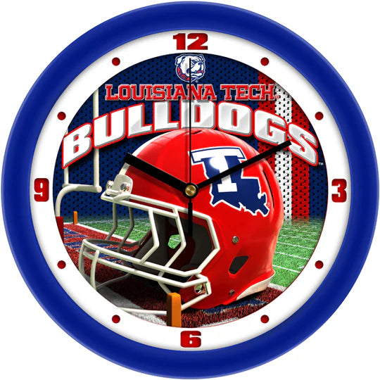 Lou. Tech Bulldogs Football Helmet Wall Clock: Team spirit in 3D! Mineral glass, quartz movement. 11.5"x11.5". Batteries not incl. Officially licensed by Suntime.