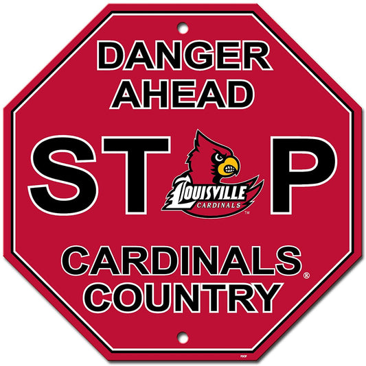 Louisville Cardinals Plastic Stop Sign, 12" x 12", featuring team colors and graphics, easy to clean, officially licensed.