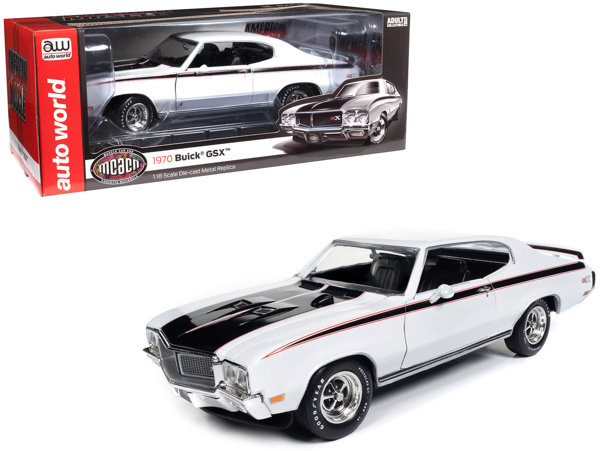 1970 Buick GSX Apollo White w/ Black and Red Stripes "Muscle Car & Corvette Nationals" (MCACN) American Muscle Series 1/18 Diecast Car by Auto World