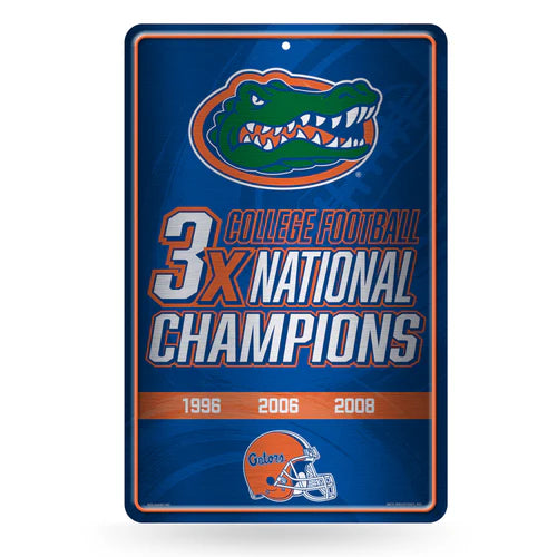 Florida Gators 3 Time College Football Champs 11"x17" Large Metal Wall Sign by Rico