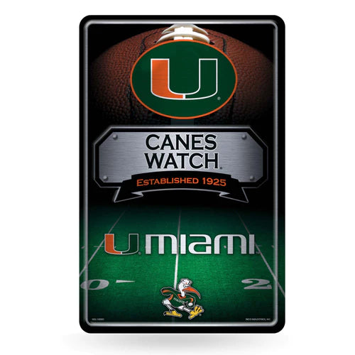 Miami Hurricanes 11"x17" Large Embossed Metal Wall Sign: Bold team design. Perfect decor for fans. Durable metal construction.