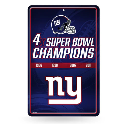 New York Giants 4 Time Super Bowl Champs 11"x17" Large Metal Wall Sign by Rico