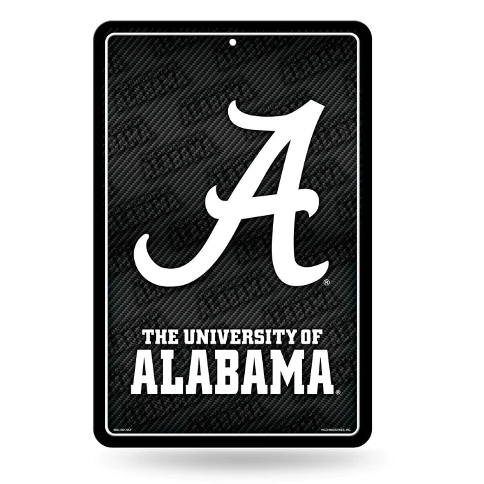 Alabama Crimson Tide Metal Wall Sign by Rico. 11"x17" features team graphics in black and white. Officially Licensed.