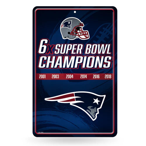 New England Patriots 6 Time Super Bowl Champs 11"x17" Large Metal Wall Sign by Rico