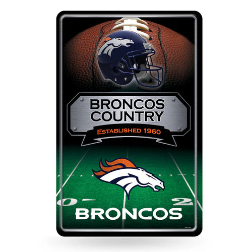 Denver Broncos NFL Wall Sign, 11x17 inches, metal, features team name & established date, officially licensed by Rico Industries.