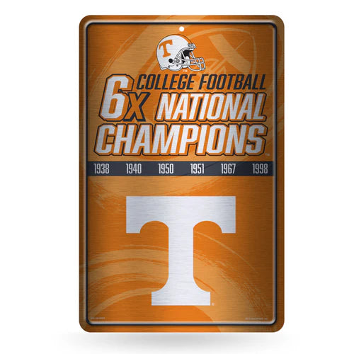 Tennessee Volunteers 6 Time College Football Champs 11"x17" Large Metal Wall Sign by Rico