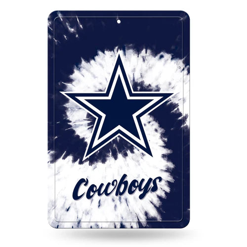 Officially licensed Dallas Cowboys 11"x17" tie-dye metal wall sign by Rico. Features team name.