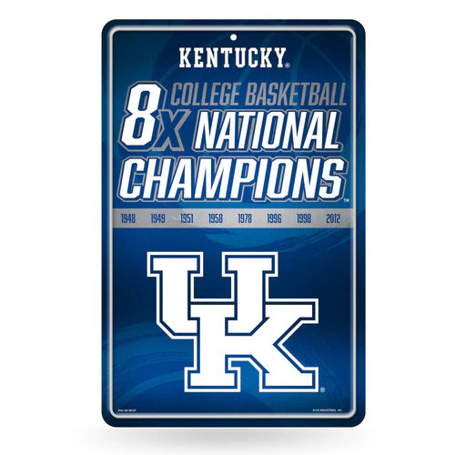 Kentucky Wildcats 8 Time NCAA Basketball Champs 11"x17" Large Metal Wall Sign by Rico