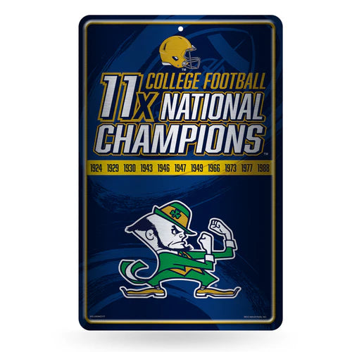 Notre Dame Fighting Irish 11 Time College Football Champs 11"x17" Large Metal Wall Sign by Rico