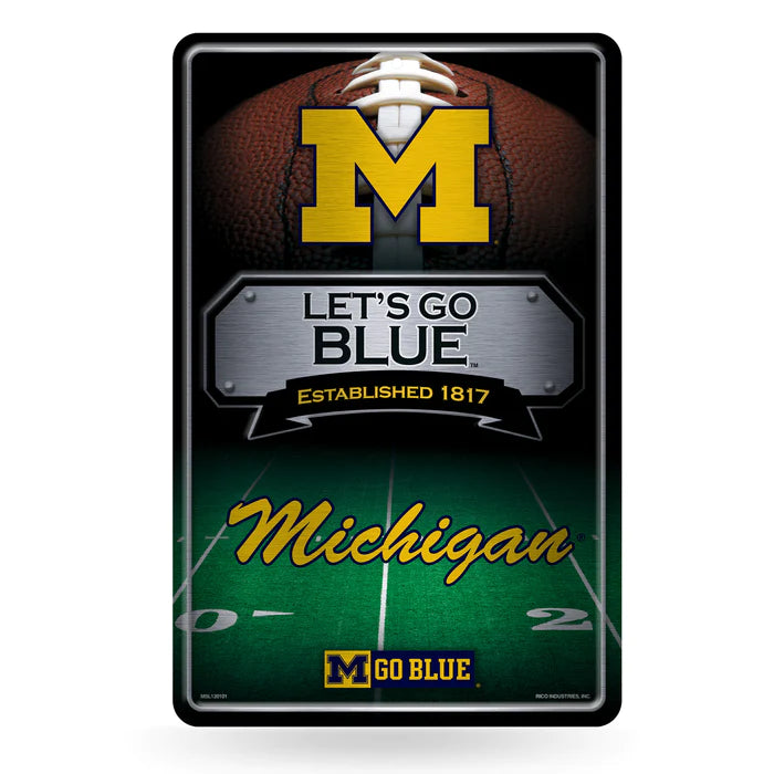 Michigan Wolverines NCAA Wall Sign: 11" x 17", team name, established date, metal, officially licensed by Rico Industries.