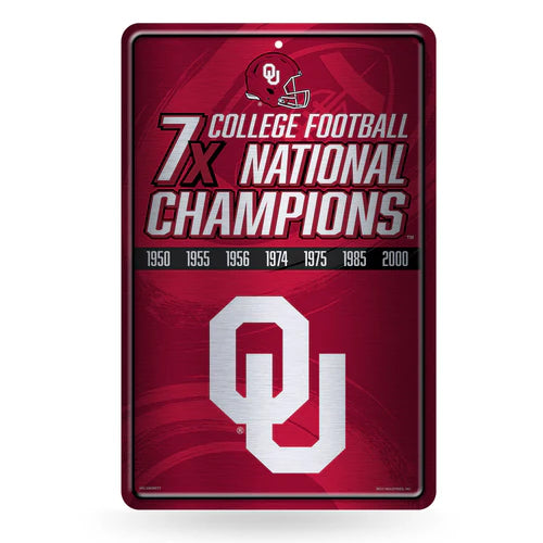 Oklahoma Sooners 7 Time College Football Champs 11"x17" Large Metal Wall Sign by Rico