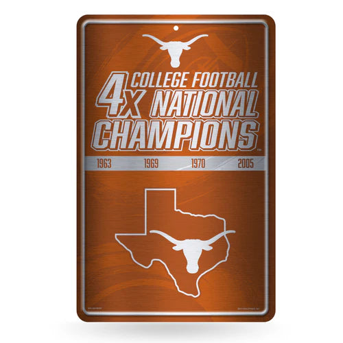 Texas Longhorns 4 Time College Football Champs 11"x17" Large Metal Wall Sign by Rico