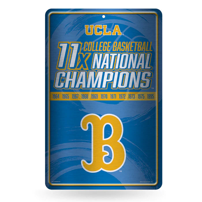 UCLA Bruins 11 Time College Basketball Champs Large 11x17 Metal Wall Sign by Rico